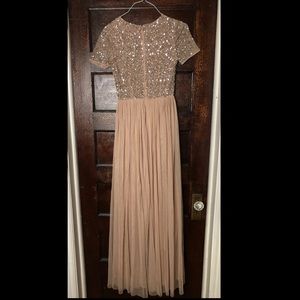 Bridesmaid blush/taupe long sequin dress sz 2